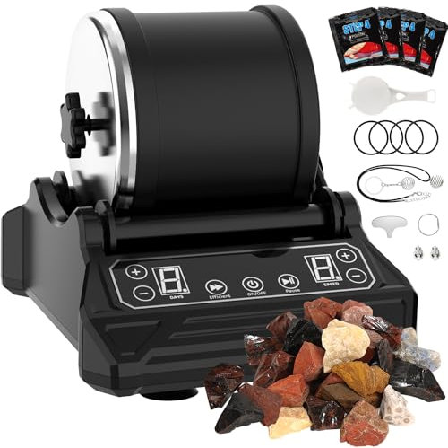 Acmeenjoy Rock Tumbler Kit Barrel Stone Polishing Machine with 9-Speed Motor & 9-Day Timer, Rock Polisher Machine for Kids & Adults, Includes Gemstones, Grits and DIY Tools