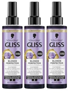 Gliss Express-Purple-Spülung Blonde Perfector (3x 200 ml), Haarspülung zum Sprühen für natürliches, coloriertes & gesträhntes blondes Haar, mit Föhnschutz & UV-Filter