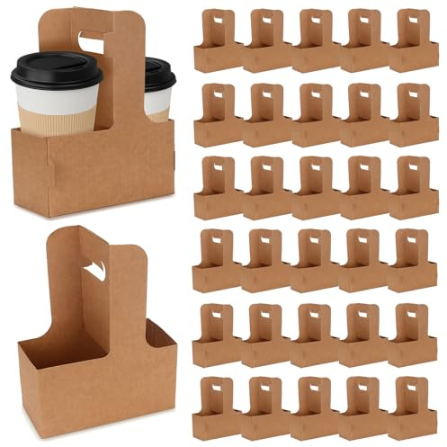 30-pack 2-koppar hantverk dryckeshållare, engångs 355 ml kopphållare med handtag, bärbar kopp hållare för leverans kaffe öl dryck (30-pack)