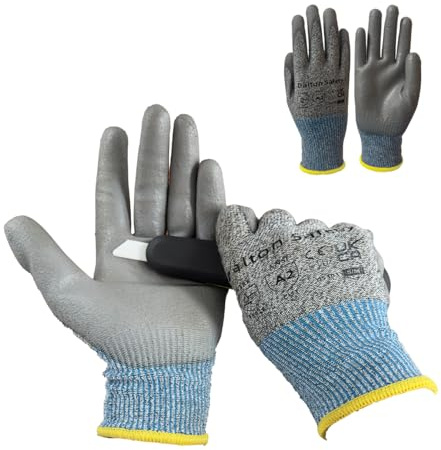 Dalton Safety 2 Pairs Of Medium Cut Resistant Level 3 Work Gloves, HPPE Knitted Cuff, PU Coated Palm & Fingertips. Perfect For General Duty, Gardening, Glass Cutting & Sheet Metal Handling