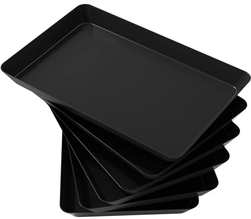 Lifewit serveringsbricka i plast, serveringsplatta för fest, BPA-fri återanvändbar matbricka för snacks, måltider, kakor, 6-pack, 37 cm x 24 cm, Svart