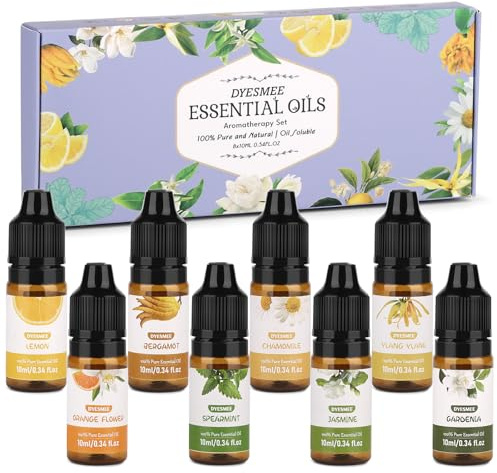 DYESMEE Set di Oli Essenziali, 8 x 10ml Oli Profumati per Aromaterapia per Diffusore, Olio Aromatico per Umidificatore, Massaggi, Bucato, Produzione di Sapone, Creazione di Candele, Serie 2