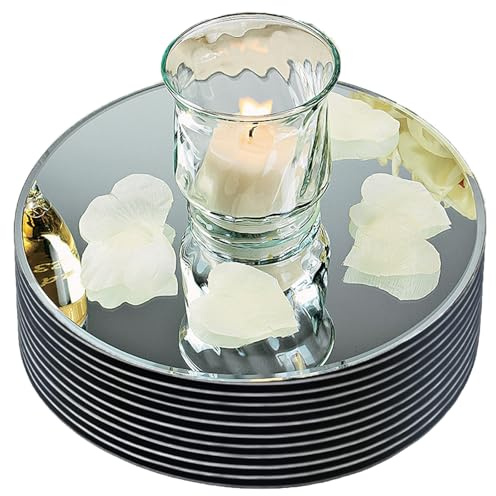 10 Round Mirror Centerpieces for Tables Decorations, 10 Pack Acrylic Circle Mirror Tray Candle Plate 2mm Thickness Mirror Centerpiece Table Decorations for Wedding Decorations Party, Wall Decor