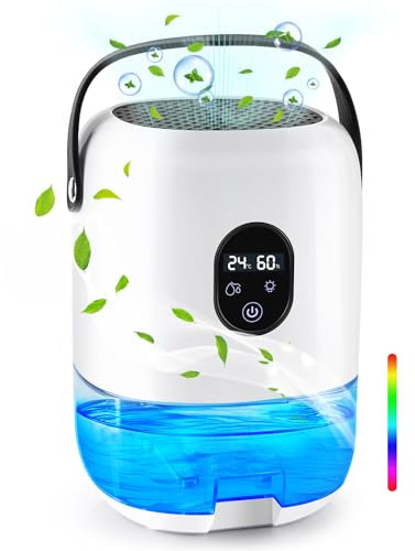 BuzzoXerex Deumidificatore Piccolo, 1L Deumidificatore Portatile Silenzioso, Mini Deumidificatore con Visualizzazione di Temperatura e Umidità, Sbrinamento Automatico per Casa Bagno Armadio