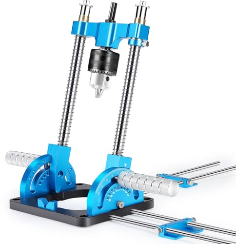 Portable Drill Guide, Multi Angle Drill Guide for Straight Holes, Self-Centering Pins, Drilling Jig w/Chuck & Key, Adjustable Angle from 0° to 60°, Chuck Clamping Range for 1/16-1/2 (1.5-13mm)