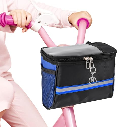 TGUS Kids Bike Basket, Front Frame Scooter Basket Bag, Handlebar Bag Organizer for Boys Girls with Clear Phone Pouch, Bike Decoration for Most Children's Bikes(Color:Blue)