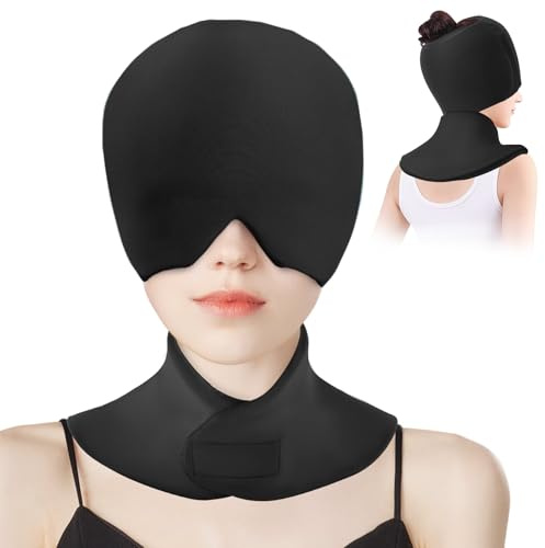 Migraine Relief Cap and Neck Ice Pack Wrap,Reusable Dual-Purpose 360° Flexible Full Coverage Hot and Cold Compress Cooling Headache Pads and Cervical Ice Pack for Puffy Eyes,Office Stress