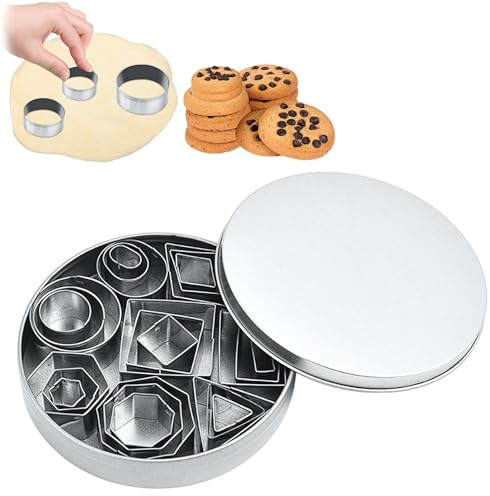 Set di 24 formine per biscotti in metallo con scatola, formine per biscotti a forma di fiore, stella e cuore, forme multiple (colore A)
