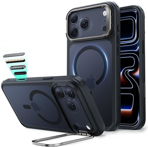 ESR Funda para iPhone 17 Pro, Compatible MagSafe, Control de Cámara, Funda con Soporte Oculto Integrado, Protectora Grado Militar, Resistente a Arañazos, Serie Classic, Negro Esmerilado
