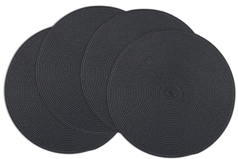 Winknowl Runde Platzsets 4er Set, Abwaschbar Tischmatten rutschfest Abgrifffeste Hitzebeständig Tischsets, 37 cm Runde Platz-Matten für Esstisch (Schwarz)