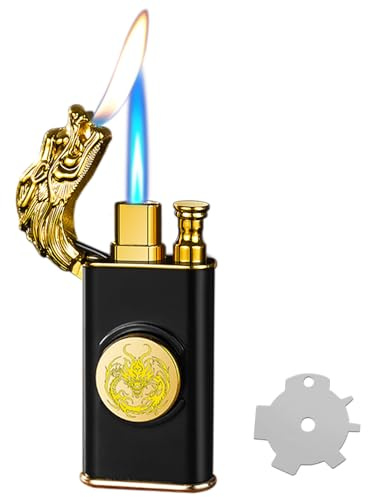 Jet Lighter, Relief Dragon Torch Lighters with Adjusting Flame Tool- Windproof Adjustable Jet & Soft Flame, Refillable Butane Lighter for Kitchen, Camping, Gifts (Without Butane)-Black d