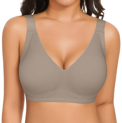 UMIPUBO Sujetador sin Aros Mujer Sujetadores Push Up sin Costuras con Relleno Básicos Bralette Cuello en V Sexy Suave Comodos Sostenes Cobertura Completa Tipo Dormir Diario Bra (Gris, XL)