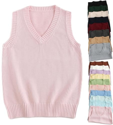 Gilet in maglia ultra morbido da donna con scollo a V, Gilet in maglia da donna Autunno Inverno casual in cotone senza maniche, maglioni a tinta unita a pullover, Top da donna senza maniche, rosa