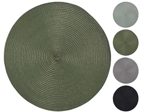 4er Set Platzset Rund Ø 38 cm Abwaschbar Tischset Platzmatte in Bast-Optik Platzdeckchen Tisch Untersetzer (Grün)
