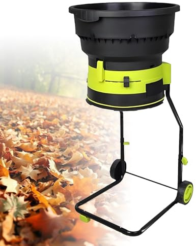 DNEPEI Potente trituratore di Foglie, trituratore di Compost Senza Lame con Ruote e Borsa portaoggetti, Rapporto di riduzione 17:1, per Foglie, Erba, residui di Giardinaggio 10MPowerCord