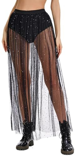 UJBVCX Jupe Festival Femme, Tenue Festival Femme Coachella, Jupe Tulle Transparente, Vetement et Robe pour Festivall Outfit, Jupeen Tulle pour Tenue Coachella Femmes, Jupee Festivall Tullee Femmes, XL