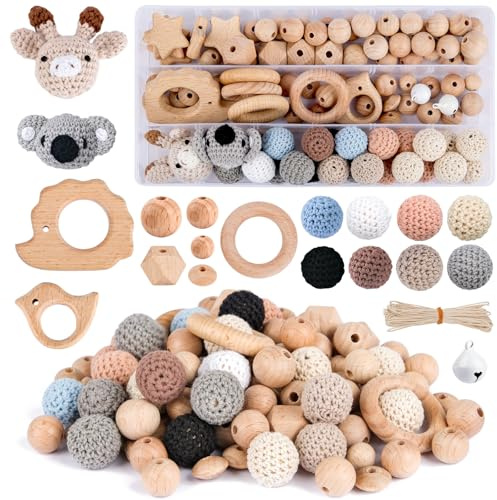 ARTREE Set di perline in legno di faggio, 330 perline rotonde in legno naturale, con foro per artigianato, accessori macramè