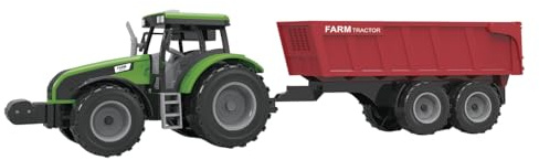 TACHAN - Grön traktor med avtagbar släpvagn - skala 1:32 - Ljus och ljud (CPA Toy Group 702T01053)