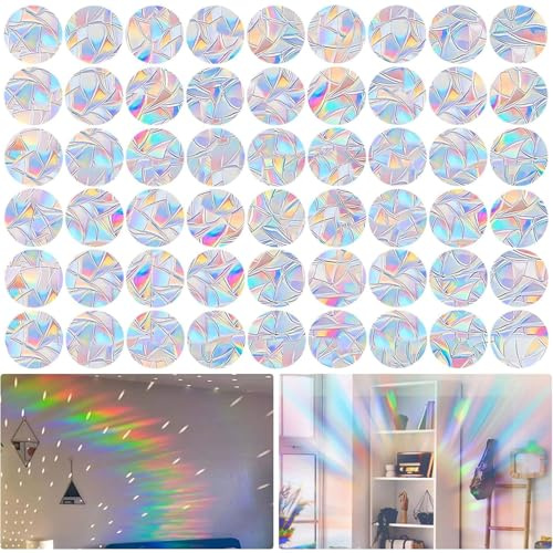 Muorruo 96 runde Fensteraufkleber gegen Vogelschlag, Antikollisionsaufkleber zum Schutz von Vögeln vor Kollisionen, Nicht klebende, Wiederverwendbare Vinyl-Regenbogen-Fensteraufkleber