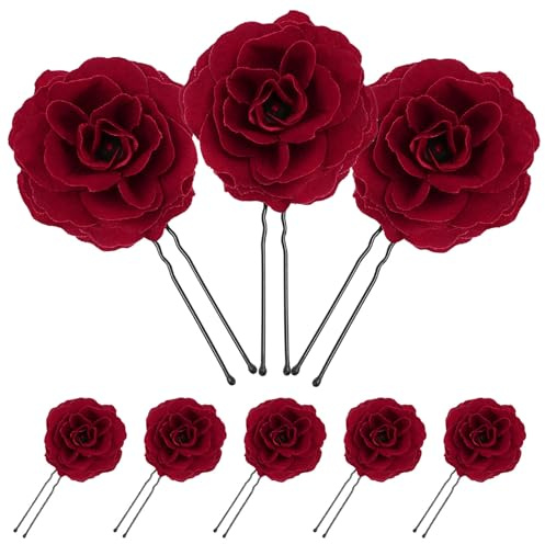 CIYODO 8piezas Horquillas de Boda Vintage Cabello Color Roja Oscura Adornos con Flores para Novia para Moño Ceremonia de Boda