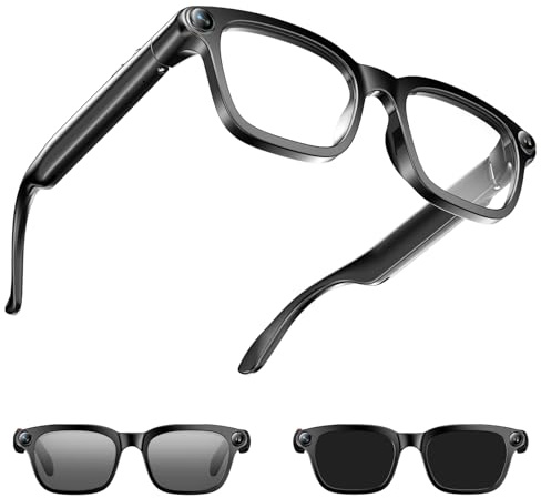 SANZEN AI Smart Glasses, Videobrillen mit Integrierter Kamera, KI-Sprachassistent & Objekterkennung, Open-Ear-Audio & Bluetooth Telefonie, Echtzeit-Übersetzung, Schwarz