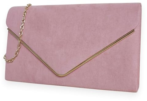 fi9 Bolso de mano de ante liso para mujer, para novia, graduación, boda, noche, fiesta, bolso de mano, rosa oscuro, Medium