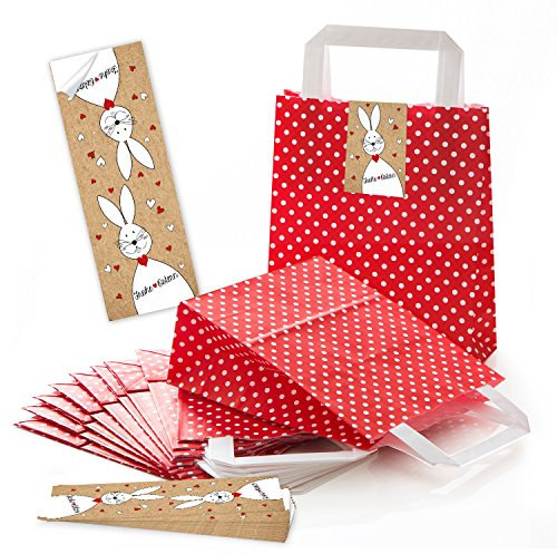 Logbuch-Verlag 10 Ostertüten zum Befüllen 18 x 8 x 22 cm rot weiß - Geschenktüte Ostern mit Ostersticker - Oster Verpackung aus Papier