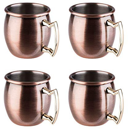 Buddy´s bar - 4 mini Moscow Mule bägare, 50 ml, shots, högkvalitativa rostfria muggar, cocktailbägare, livsmedelssäker, små cocktailkoppar, set om 4, koppar antik