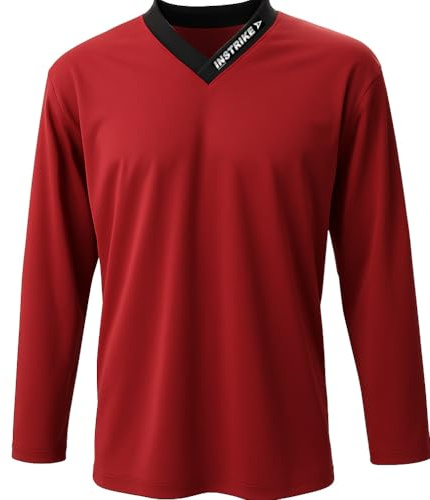 Instrike professionell träningströja för ishockeybarn och vuxna tröjor med diskret logotyp högkvalitativ bekväm att bära jersey, röd, XL