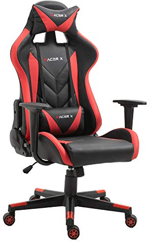 Silla Gaming Racer X Ergonómica Racing Sillón Gamer Profesional Videojuegos,Ordenador, Oficina, Escritorio. Reposabrazos. Cojín Lumbar y Reposacabezas. Giratoria, Regulable en Altura y reclinable.