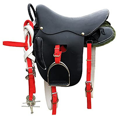CLBING Pferdesattel Touristen Pauschenpferd Mit Ledersattel Armeesattel Vollsattel Pferdesattelzubehör,Black