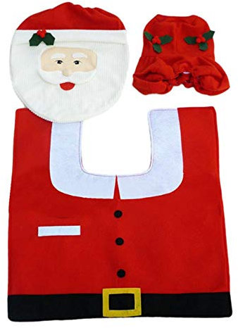 Weihnachtsschmuck 3 STÜCKE Phantasie Santa Toilettendeckel und Teppich Badezimmer Set Weihnachtsgeschenke Toilette WC Dekor, A