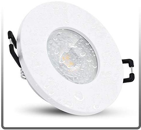linovum ISAWO Foco de techo LED empotrable, IP65, extraplano, 30 mm, módulo LED de 5 W, blanco neutro, 230 V, lámpara de techo redonda blanca