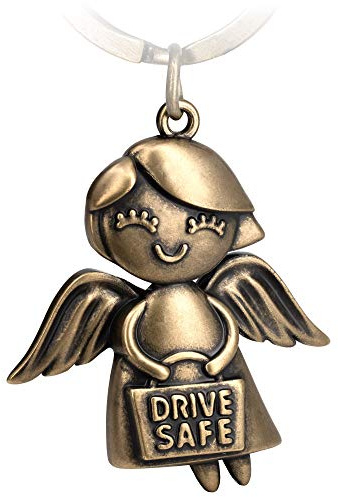 FABACH Schutzengel Schlüsselanhänger Emmy mit Gravur Drive Safe - Süßer Engel Anhänger aus Metall - Geschenk Glücksbringer Auto Führerschein - Fahr vorsichtig Schlüsselanhänger