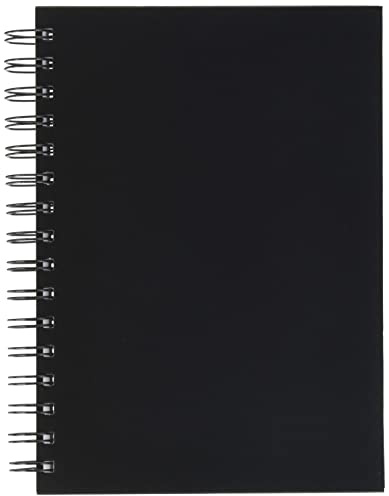 Skizzenbuch mit Spiralbindung und schwarzem Hardcover, DIN A5 Hochformat, 100 Blatt, 110 g/m², reinweißes Zeichenpapier, radierfest, säurefrei und alterungsbeständig