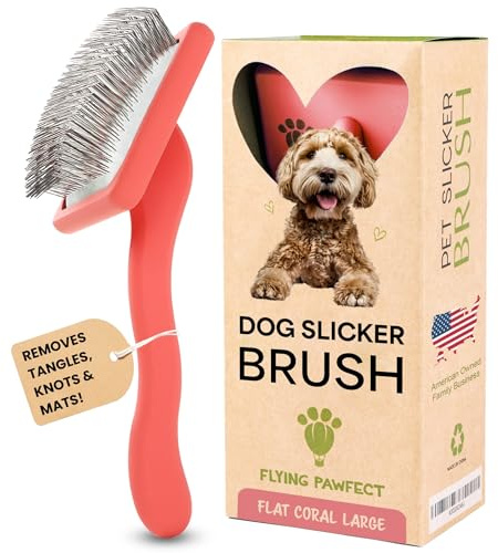 Slicker Brush for Dogs - Long Pin for Poodles, Doodles & Long Haired Dogs, Deshedding & Dematting Tool, Slicker Dog Brushes for Grooming (Coral, Flat Large)