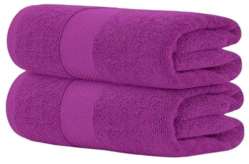 Hieftan Towels Bath Sheet Set – 100% Cotton Pack of 2 Extra Large Bath Sheets Towel 600gsm Highly Absorbent Rapid Dry Super Sheets for Bathroom 140 X 80 cm (Purple)