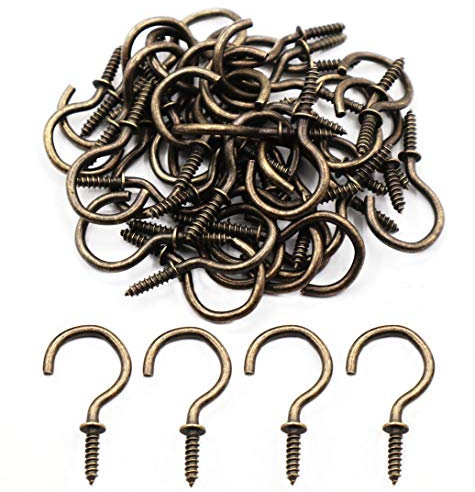 IDEALSV 60 Stück 2,5 cm Bronze-Schraubhaken, Schraubhaken, Wandhaken, Deckenhaken, Innen- und Außenbereich, für Tassen, Pflanzen, Lichter