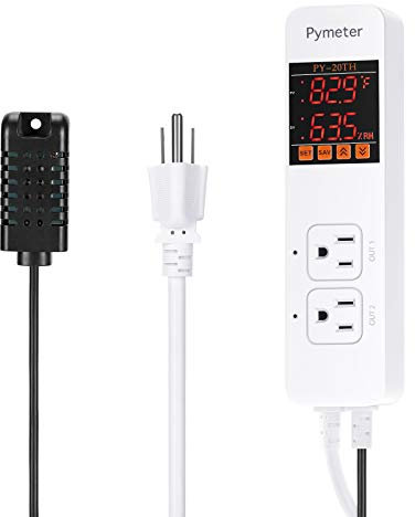 Pymeter Humidistat Temperature Humidity Controller Reptile Mushroom Greenhouse Thermostat Dual Controlled Outlets Heater Fridge Humidifier Dehumidifier White