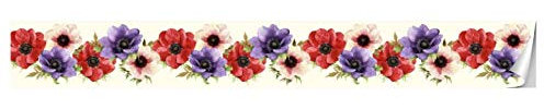 Tapetenbordüre selbstklebend Lila rote Blüten Badezimmer Wohnzimmer Küche Abnehmbare Taille Wandtattoo Wasserdicht Bodenleiste PVC Dekorative Bordüre10X300CM
