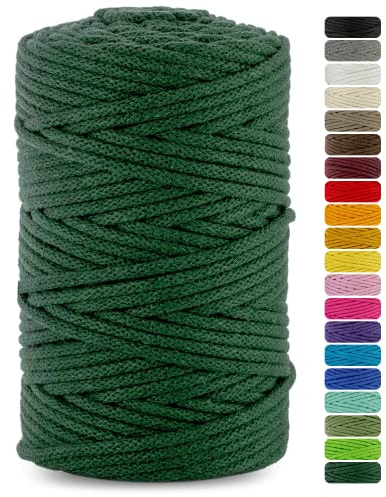 Netuno 1x Makramee Garn 5mm Flaschengrün 100m zum Häkeln für Körbe | Kordel mit Naturkern · weich & reißfest – für Teppiche, Puffs, Handtaschen & Schlüsselanhänger