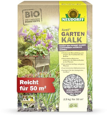 Neudorff Azet GartenKalk – Bio Gartenkalk erhöht den pH-Wert saurer Gartenböden schnell für natürlich kräftige und grüne Pflanzen, 2,5 kg für 50 m², Weiß