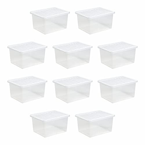 M1SS (Pack of 10) 37 Litre Large Big Plastic Storage Clear Box with Lid Strong Stackable Container Made In U.K (10)