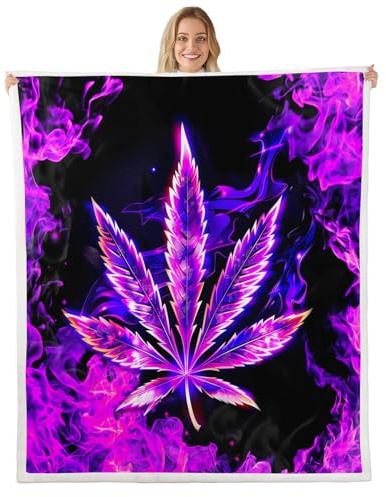 Cannabis Leaves Throw Blanket Marijuana Weed Fleece Blanket Trippy Leaf Boho Bed Blanket for Couch or Bed Purple Smoke Blanket Soft Warm Lightweight for Kids Adults Women Gift(Throw 50x60)