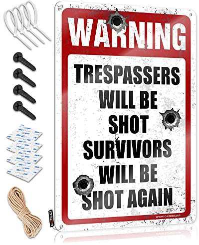 Coola skyltar varning Trespassers Will be Shot Survivors Will be Shot Again-metallskylt kök väggdekor (Storlek: 20 x 30 cm)