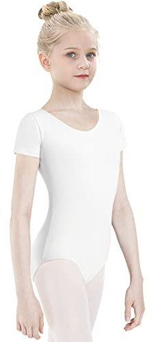 tanzdunsje Ballettanzug Mädchen Ballett Trikot Kinder, Ballett Body TanzBody Turnanzug Gymnastikanzug Trikot für Kinder Damen Größe 100-170 (150, Weiß)