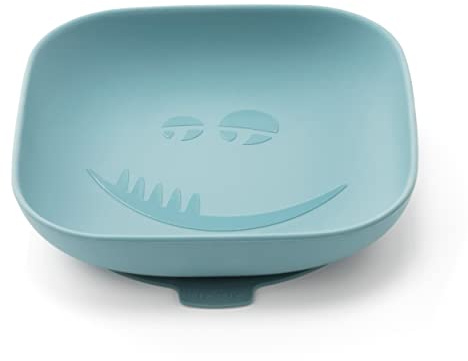 MiaMia Assiette Ventouse pour Bébé en Silicone - Vaisselle Bebe Antidérapante, Incassable, Premiers Repas Dme, sans BPA, Motif Monstre - Bleu Pétrole