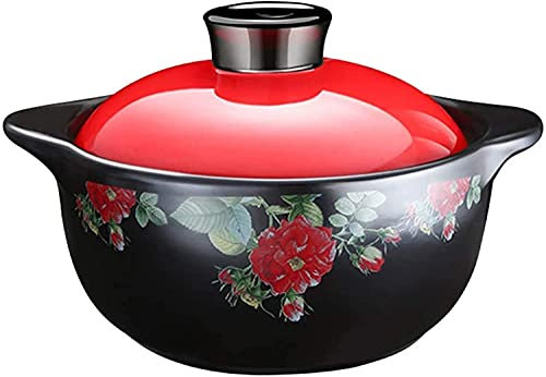 Terrakotta Kochtopf Suppenauflauf Runden Keramikauflauf Mit Deckel, Bedrucktem Bedeckten Auflauf, Köstlicher Slow -Cooker, Heiatsistentes Eintopftopf, Notstick -Stockpot, Suppentopf, Tontopf