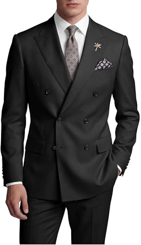 Wangyue Mens Suit Slim Fit 2 Piece Black Double Breasted Suit for Man Wedding Regulair Fit Black Double Breasted Blazer Homecoming Formal Business Groom Prom Tuxedo 2025 M