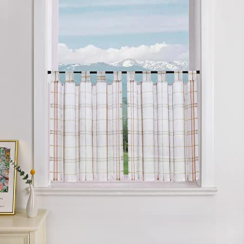 Delien 2er Set Bistrogardinen Plaid Landhaus Scheibengardinen Kariert Gingham Muster »Karo« Küchengardinen Kurz Dekoschals Kleinfenster Gardinen mit Schlaufen BxH 90x45cm,Rot